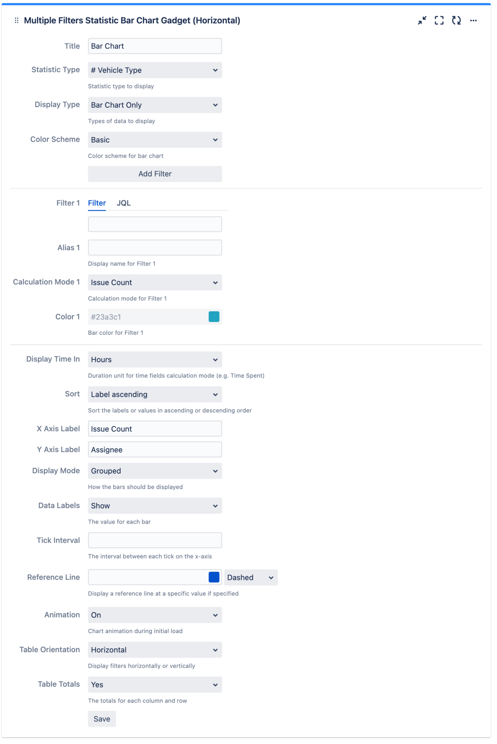 Multiple Filters Statistic Bar (Horizontal) Chart Gadget configuration.png